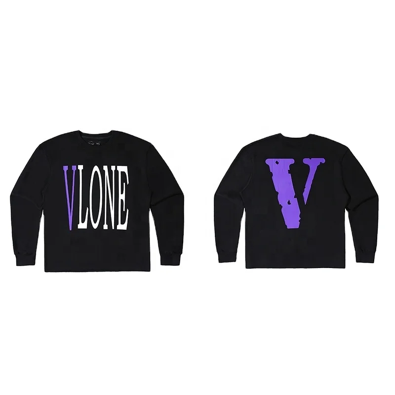 

2021 fashion trend VLONES letter back big V print hip-hop men and women couple round neck terry sweater