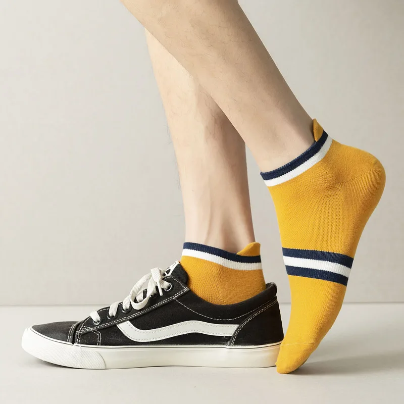 

Wholesale new fashion business socks custom logo soft breathable Cotton socks high quality colorful stripe ankle socks
