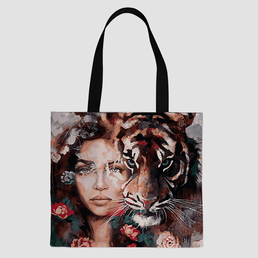 

New Arrivals custom design print on demand pattern Beauty and the beast Sublimation reusable canvas large shopping tote bag