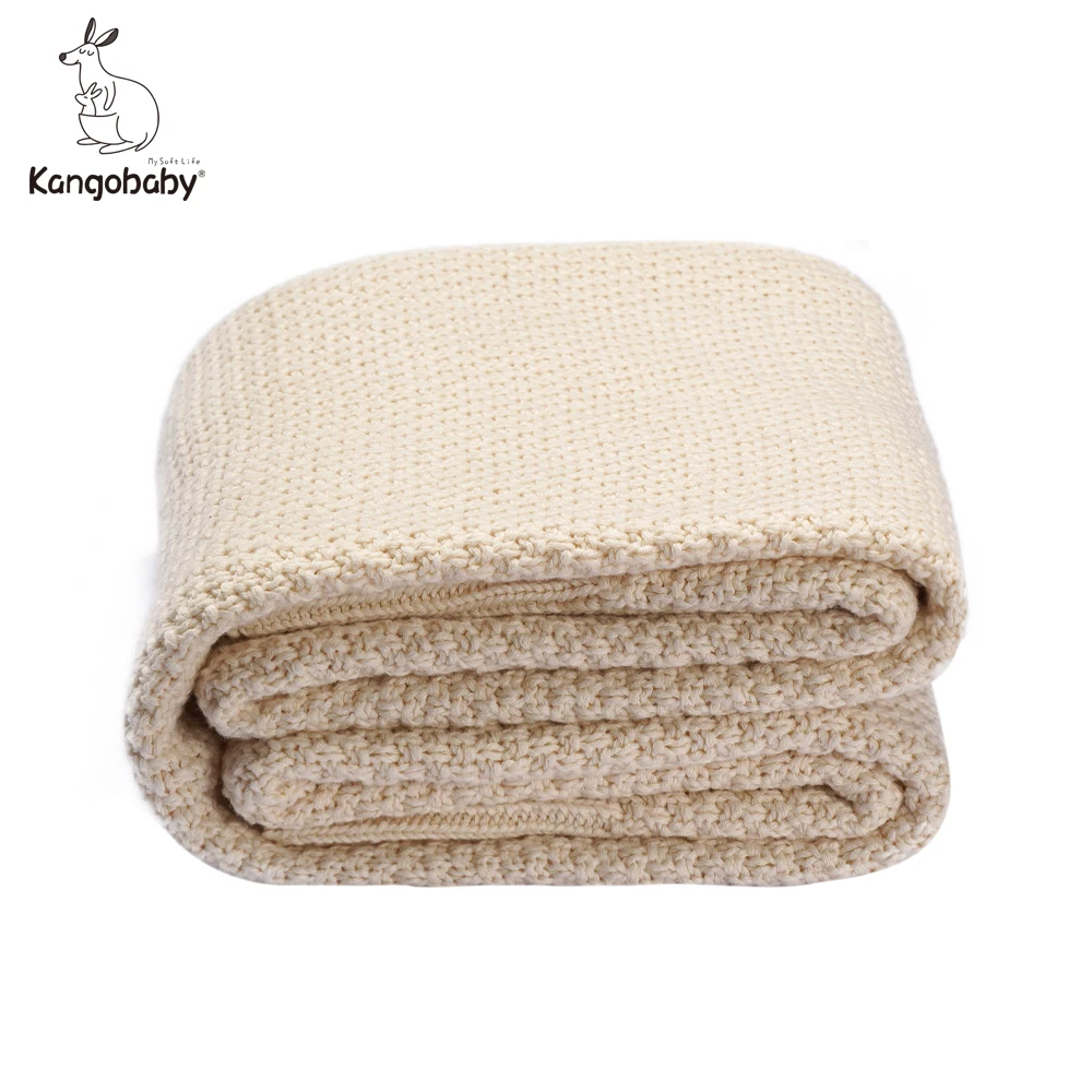 

Kangobaby Whole selling Available warm all cotton knitted blanket skin-friendly solid wrap 80*135 cm fit kids