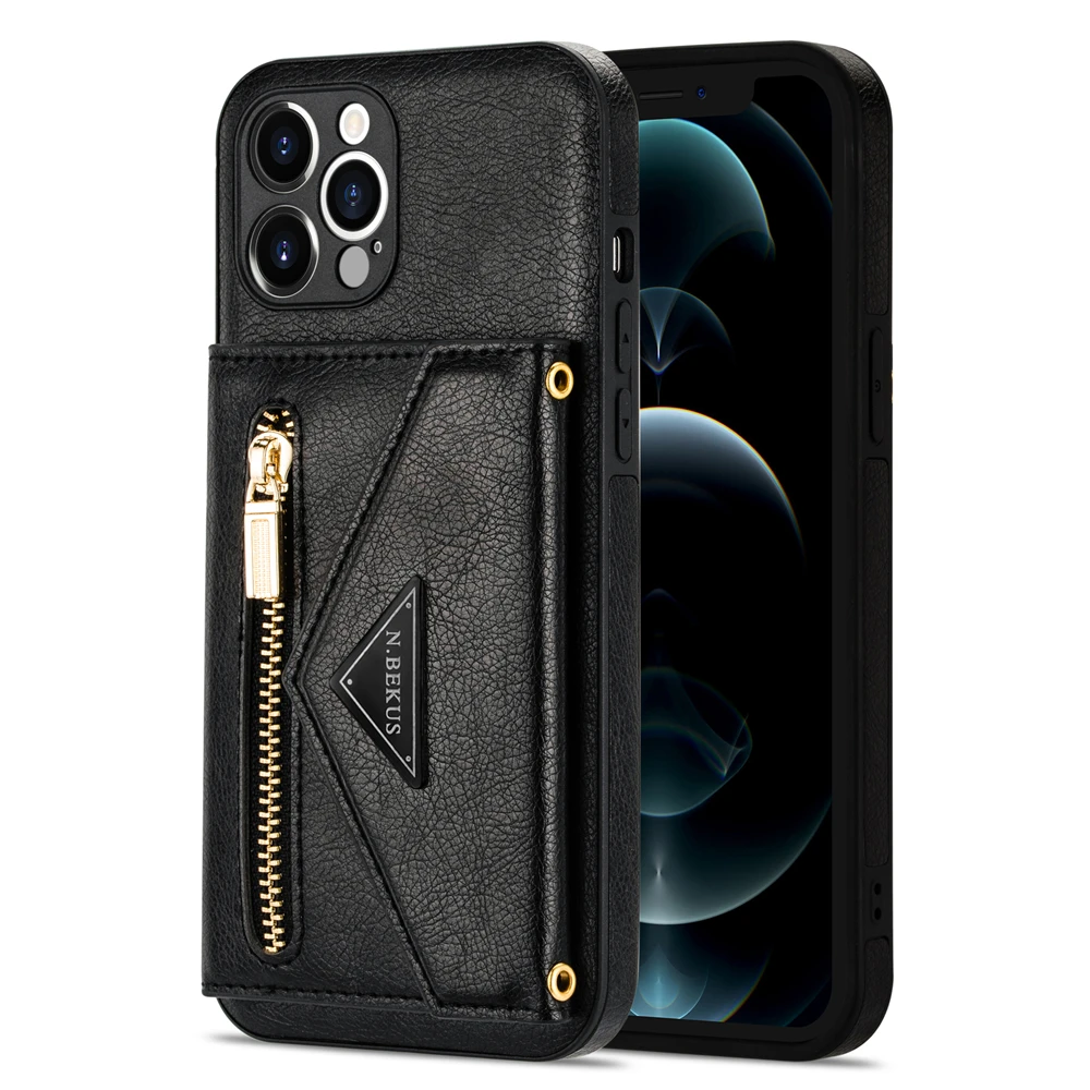 

Leather clear Wallet mobile phone case For iphone 6 7 8 X XS 11 12 13 mini plus pro max phone case cover, Black