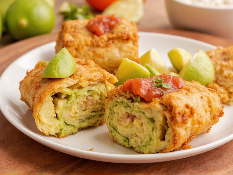 Crispy homemade burrito with avocado and salsa