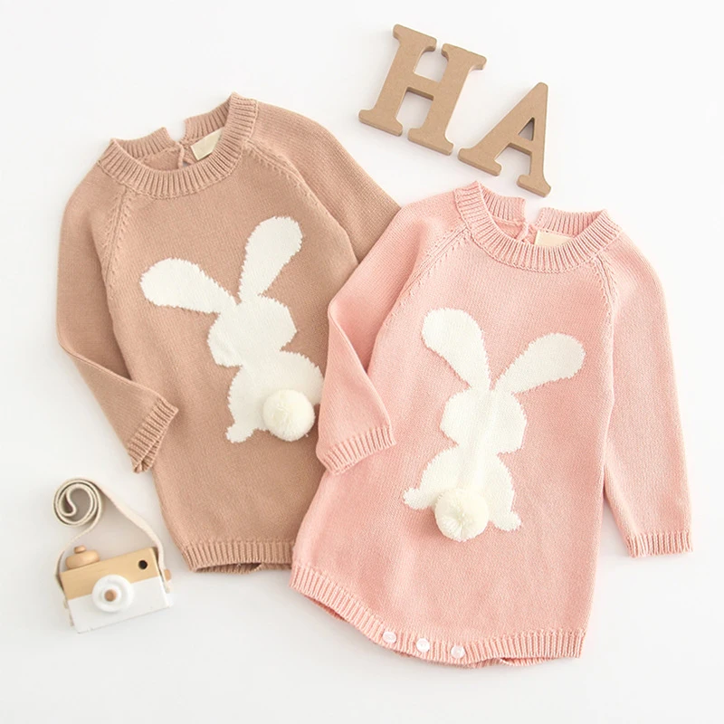 

New Knitted Pink Newborn Infant Baby Romper Long Sleeve Baby Clothes, Picture