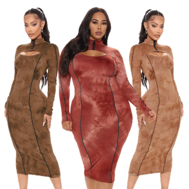 

S-5xl Plus Size Turtleneck Bodycon Elegant Dress With Cut Out Design Fashion Velvet Tie Dye Casual Plus Size Women Dresses 2022, Picture color