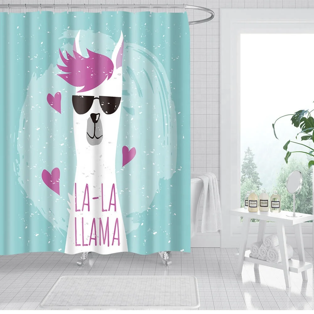 

i@home 3D digital printing llama polyester shower curtain bathroom, Colorful