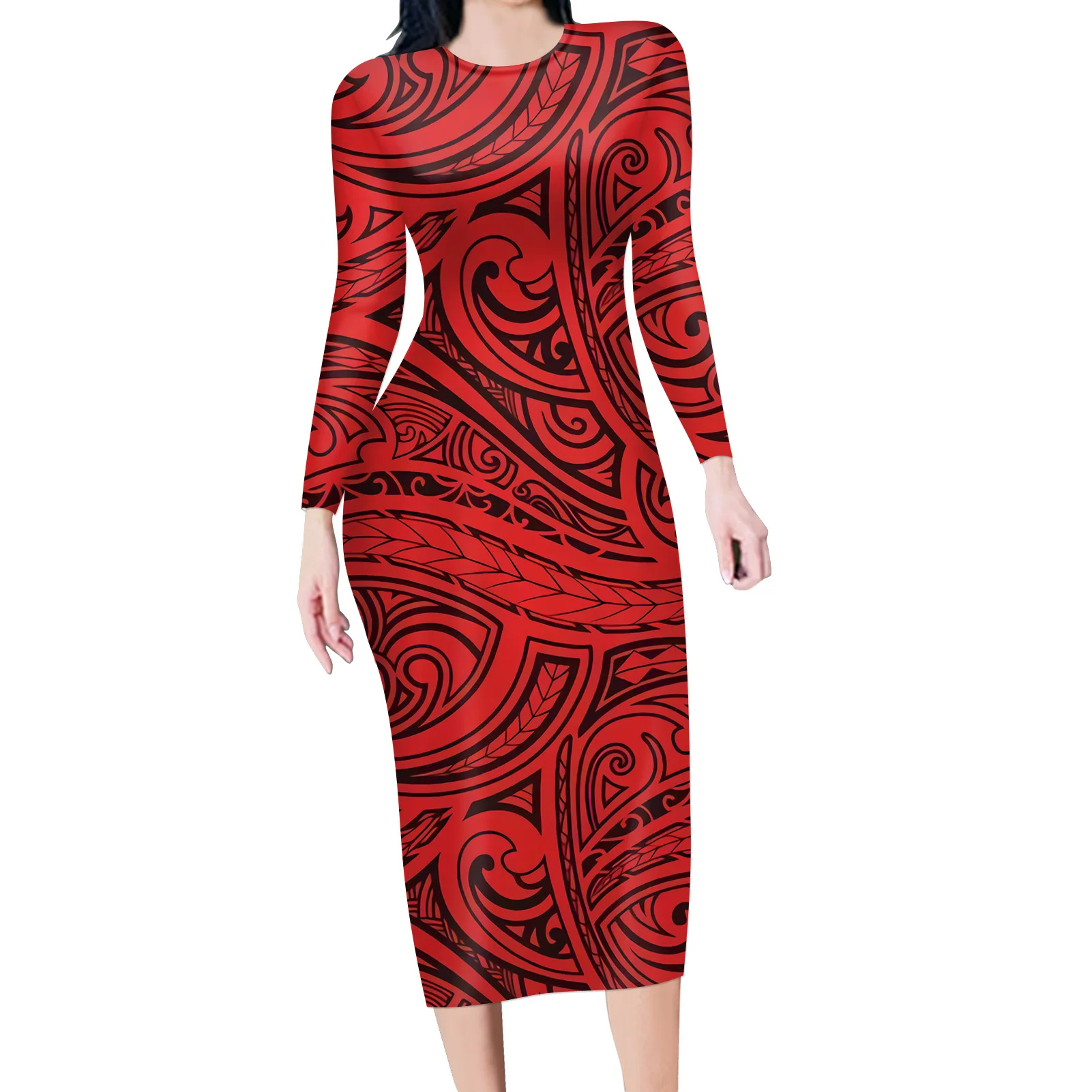 

Hot Polynesian traditional tribal printed women's fashion sexy large size long sleeves shirt long dress, Customized color