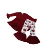 Wholesale of the latest children's boutique long sleeves deep red autumn and winter suits