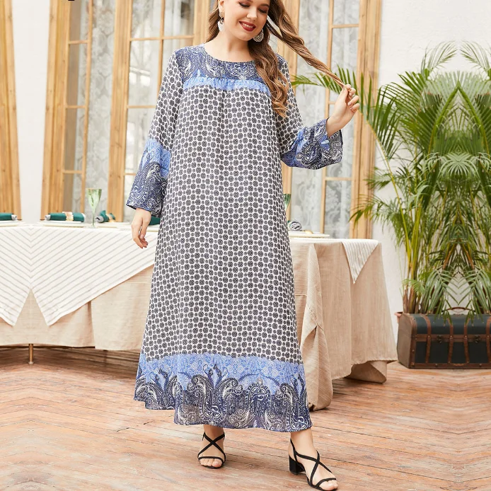 

High quality printing slim temperament dress muslim dress, As picture