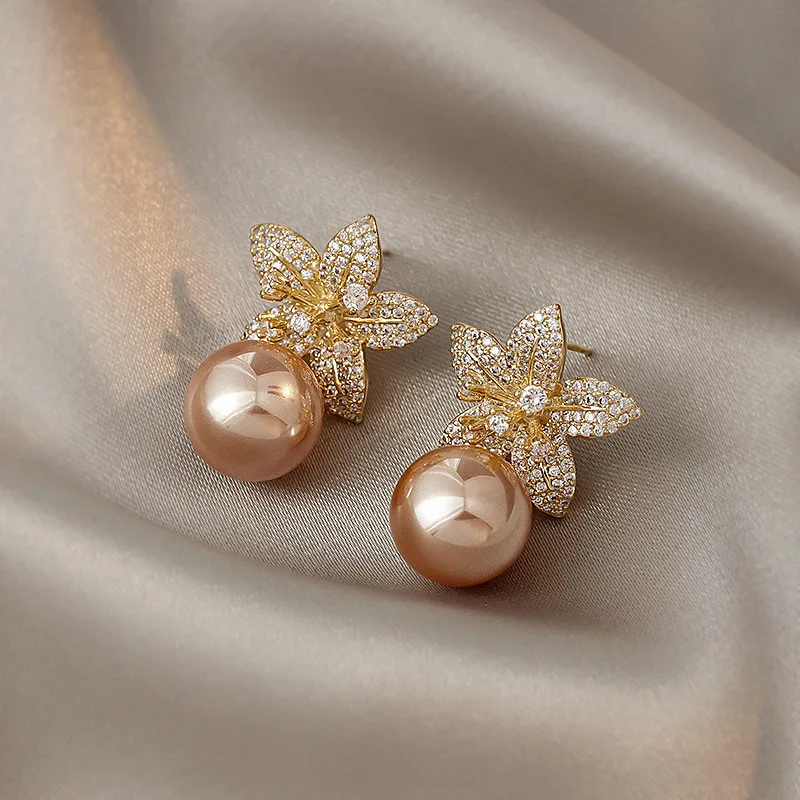 

fashion crystal flower luxury earring drop pearl