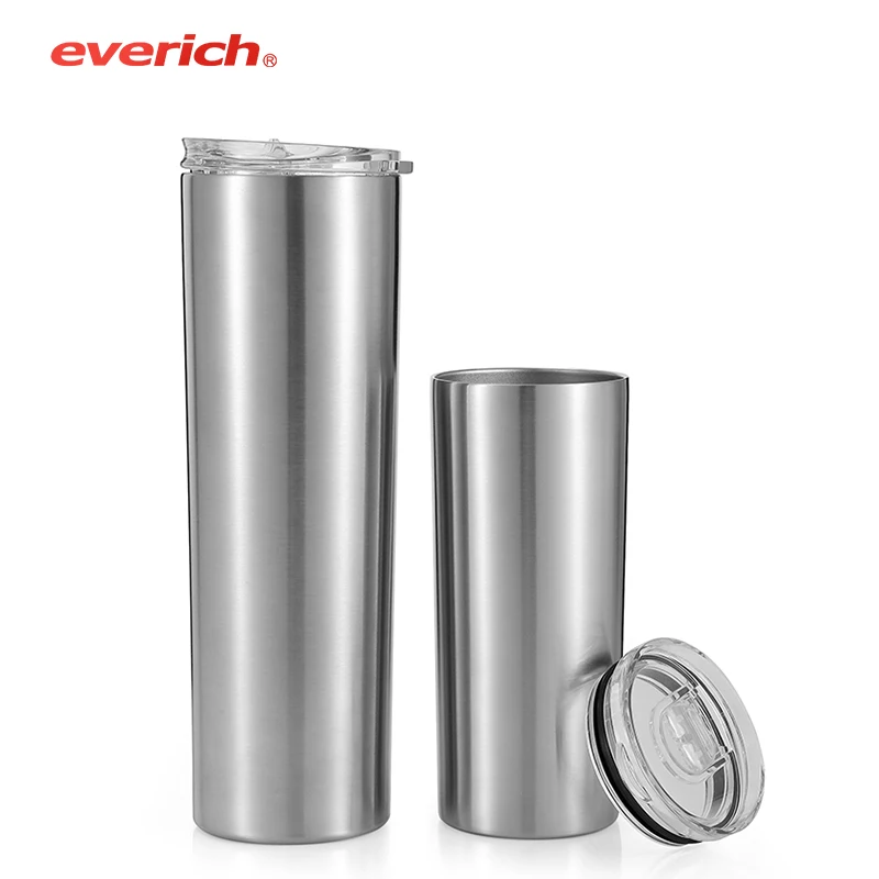 

20oz double wall Slim Stainless Steel Tumbler Cup sublimation blanks 20 oz skinny tumbler Travel Tumbler with Closed Lid Straw, Customized colors acceptable