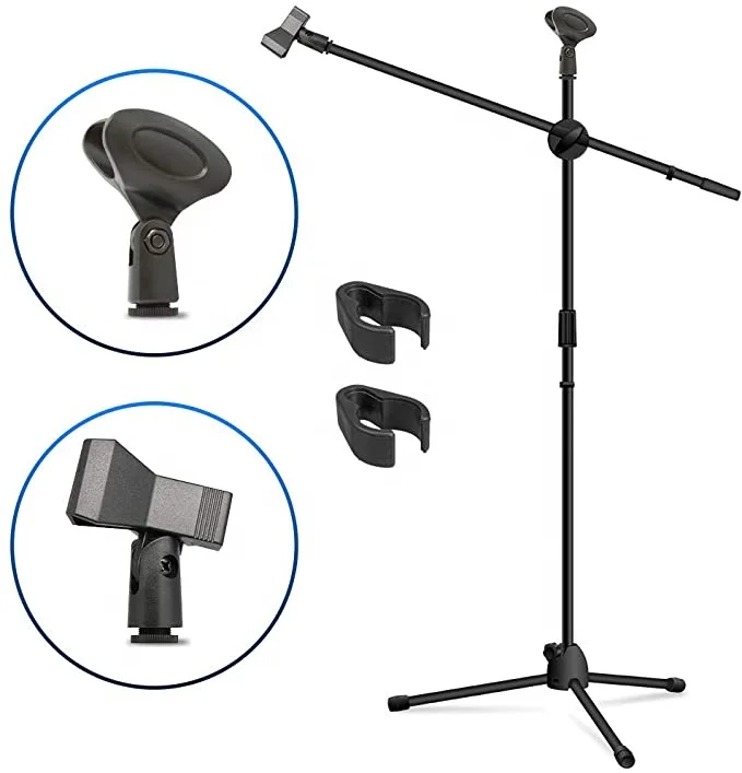 

Adjustable Tripod Boom Mic Stands with 2 Mic Clip Holders Stage and Outdoor Activity - Black Microphone Stand,