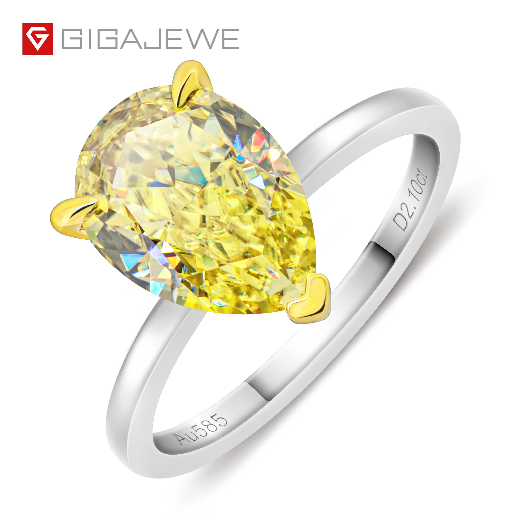 

3ct Vivid Yellow Uncoated color 7X11mm Pear Cut Ring Moissanite 9K/14K/18K White Gold Moissanite Ring