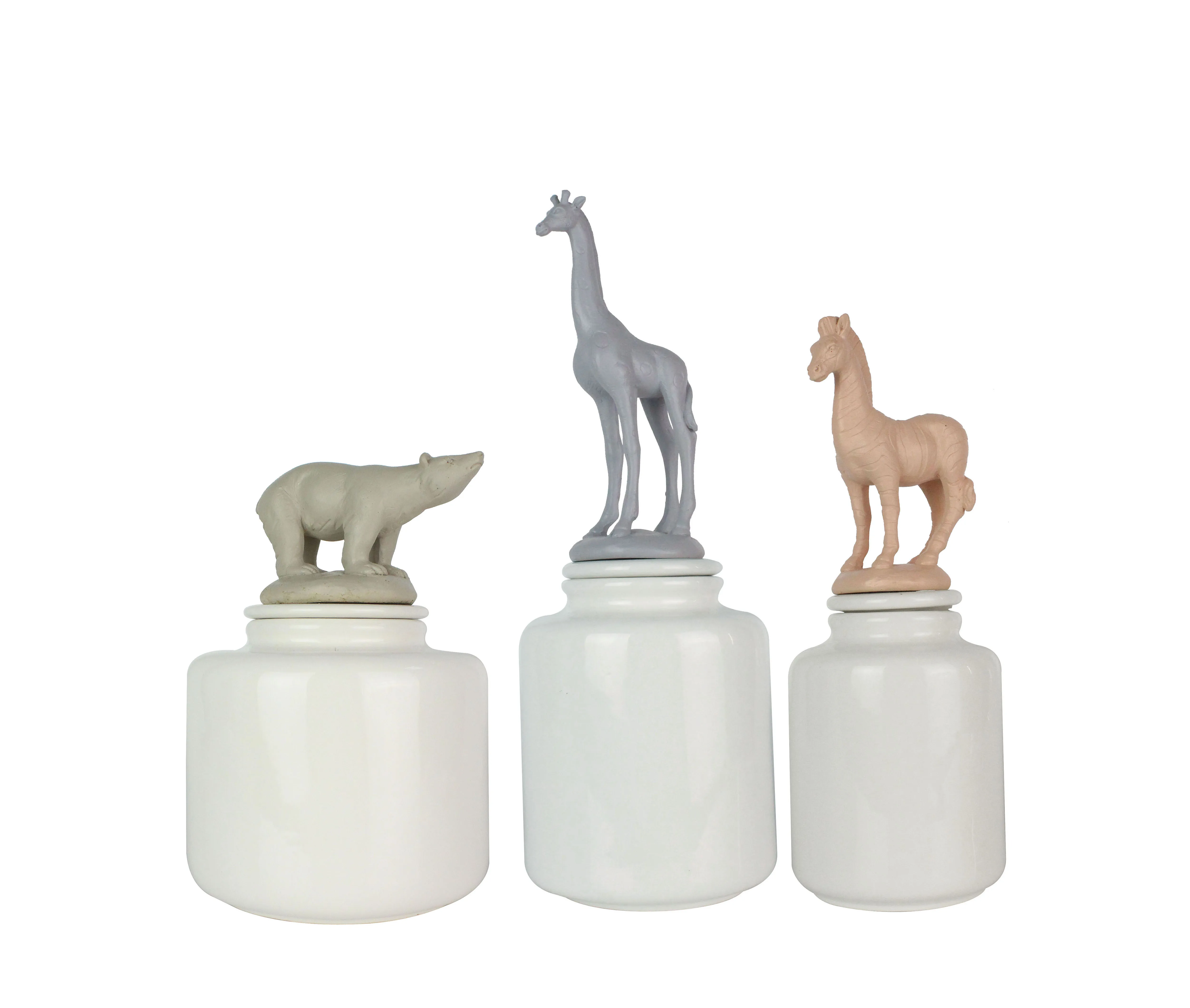 Wholesales 2020 gold animal head horse giraffe polar bear ceramic jar home decoration with animal handle supplier