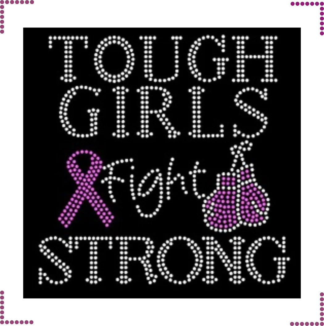 

Girl Fight Strong Ribbon Customized Hotfix Rhinestone Transfer, Select from color chart