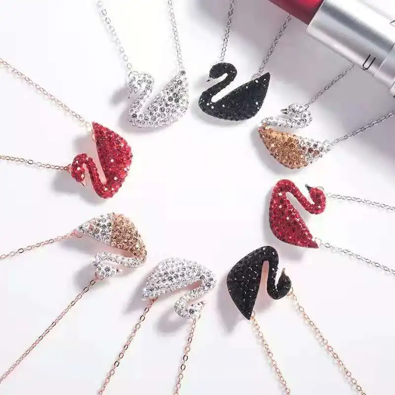 

High Quality 1:1 SWA Crystal Zircon Rose Gold Black Swan Necklace Classic Women's Jewelry Birthday Gift