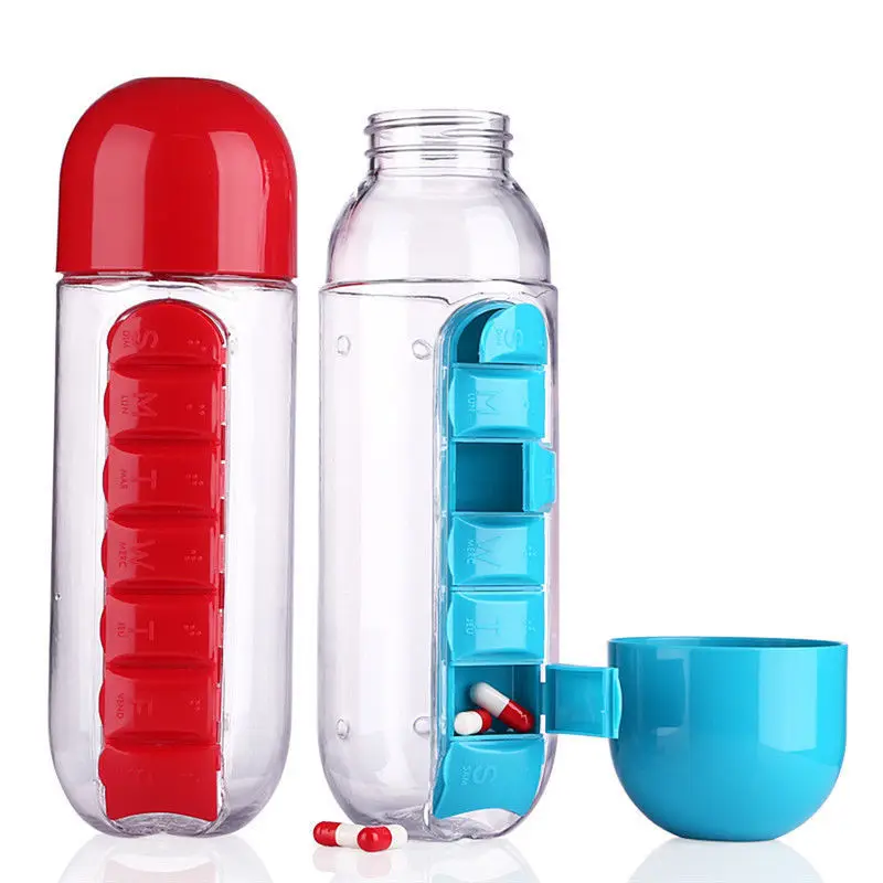 

Multifunctional two-in-one creative water cup pill box 7-day pill box 7 grids outdoor convenient water bottle cup, Customized color