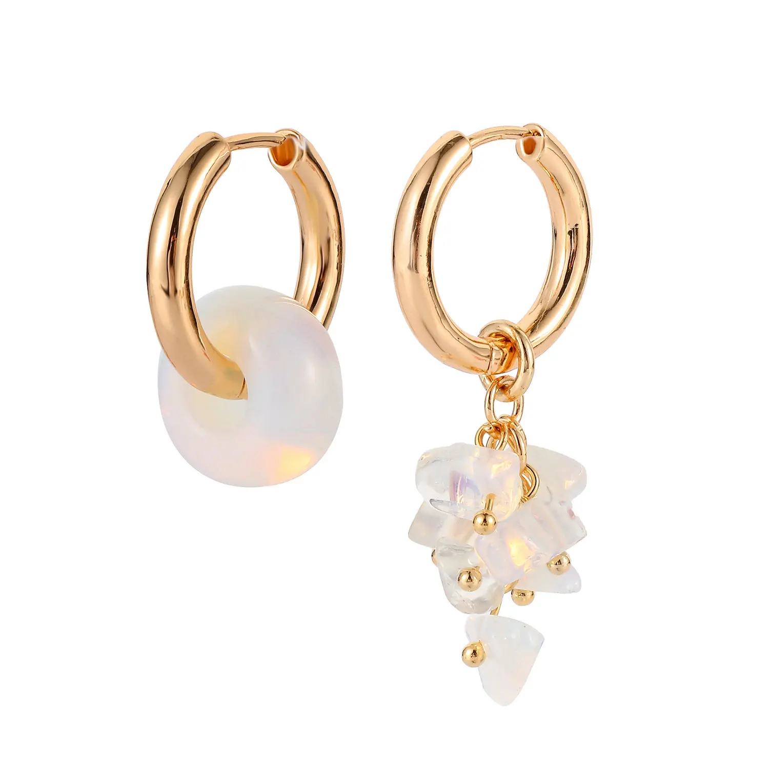 

2020 New Trend Designs Opal Huggies hoop Earrings Gold Plated Brass Asymmetric Handmade bead earrings