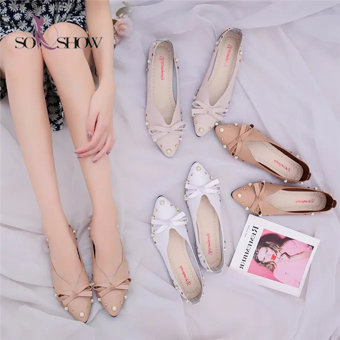 

Ladies Shoes Pointy toe Slip-on flat shoes with pearl plus size shoes for women girls ladies, Any color is available