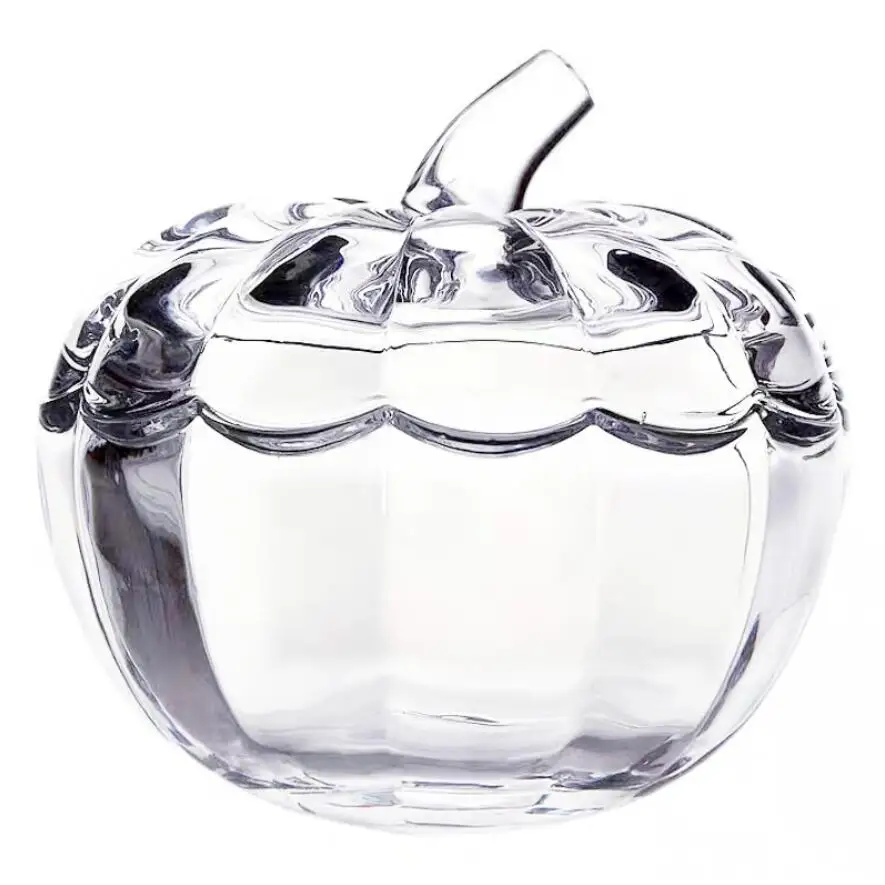 

Home Decor Halloween Clear Pumpkin Shape Glass Candy Jar with glass lid