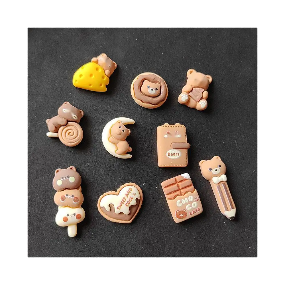 Cartoon Brown Series Bear Pencil Stationery Resin Cabochons Accessories Kawaii Crafts Diy Mobile Phone Case