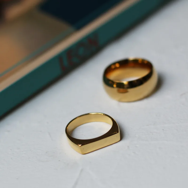

Minimalist Vintage Cambered Chunky Ring Geometric 18k Gold Plated Statement Stainless Steel Ring