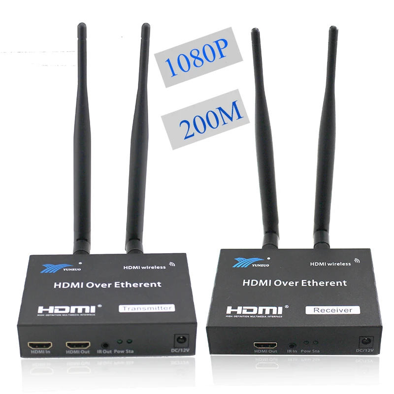 

Wireless HDMI Extender/Adapter 656ft 200m (HDMI Transmitter + Receiver) Support HD 1080P Video & Digital Audio for Laptop, PC