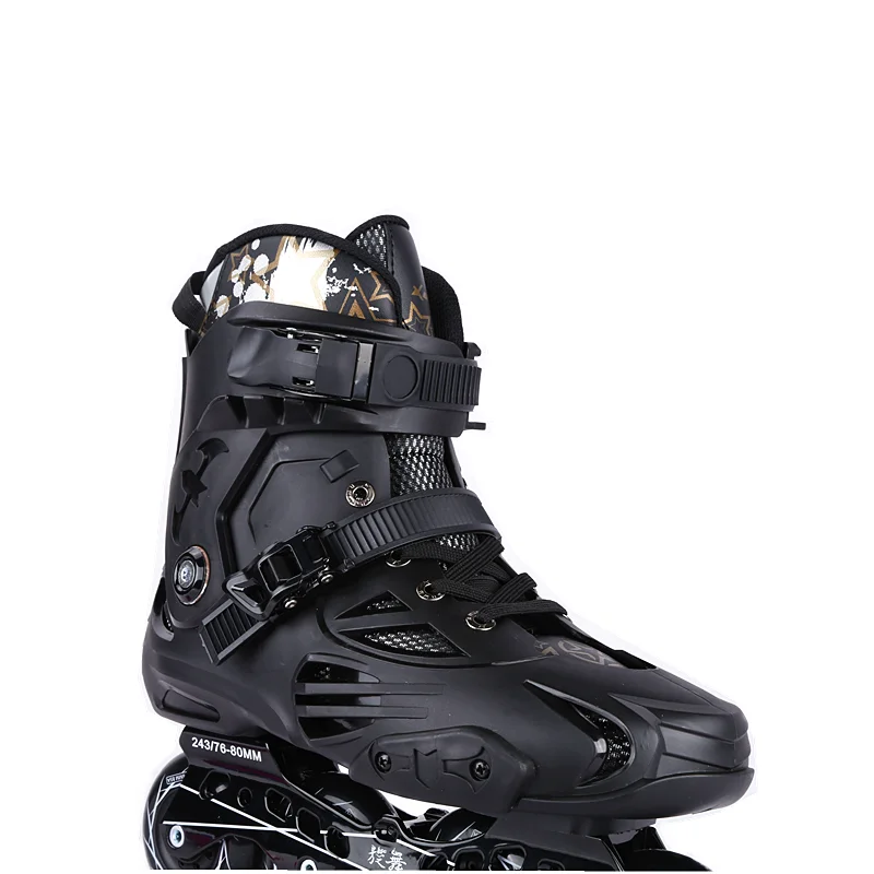 

2021 New Fashion Cool Hard Boot Slalom Skates XL Adjustable Size 4 Flashing Wheels Inline Skates for Men and Women Black White