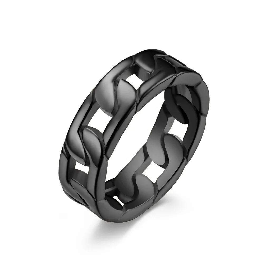 

Black Stainless Steel Cuban Chain Finger Ring Men Ring Jewelry, Gold/silver/black