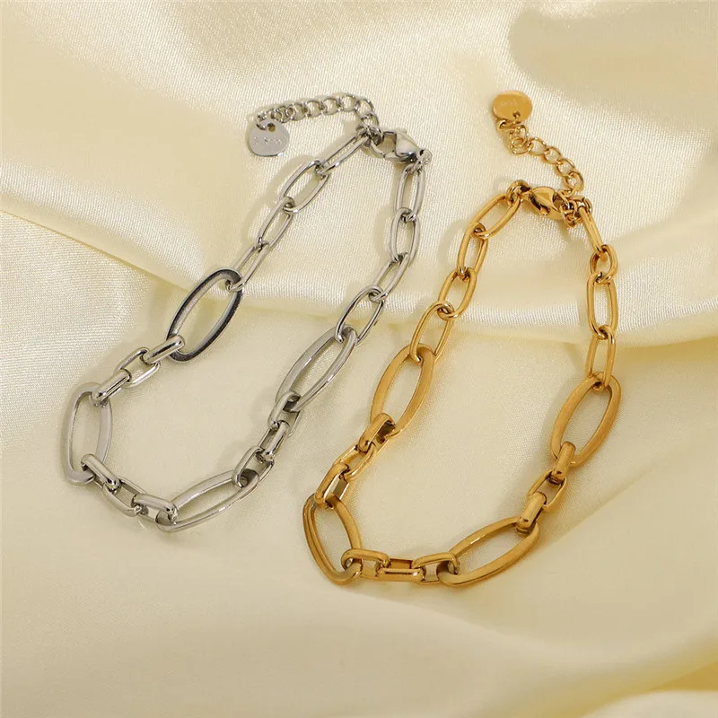 

Hongtong Factory Wohlesale Stainless Steel Square Ankle Buckle Bracelet 14K Gold Plated Cubin Link Bracelet, Picture