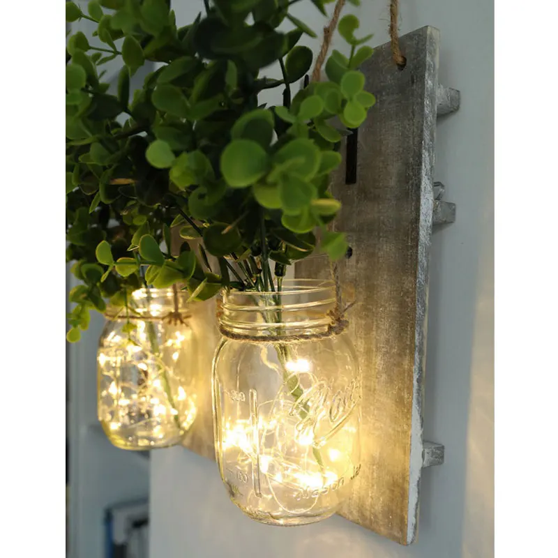 Amazon Hot Sell LED Green Plant Flower Rustic Wall Sconces Home Decoration Farmhouse Mason Jar Pendant light