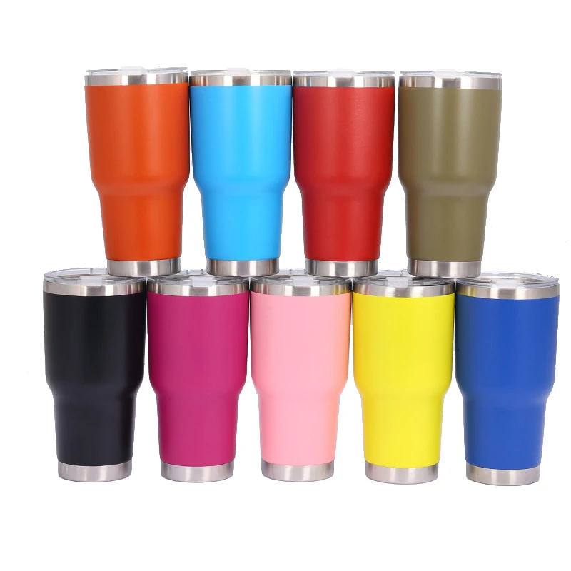 

Custom Logo Double Wall Vacuum Insulate Powder Coated Matte Mug Metal Stainless Steel 30Oz Coffee Tumbler Cup With Lid Wholesale, Customized colors acceptable