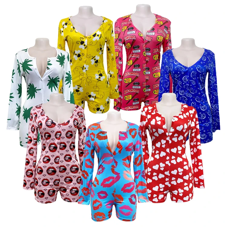 

Hot sale fashion custom pajama onesie shorts long sleeve modal womens romper pajama, 16 color