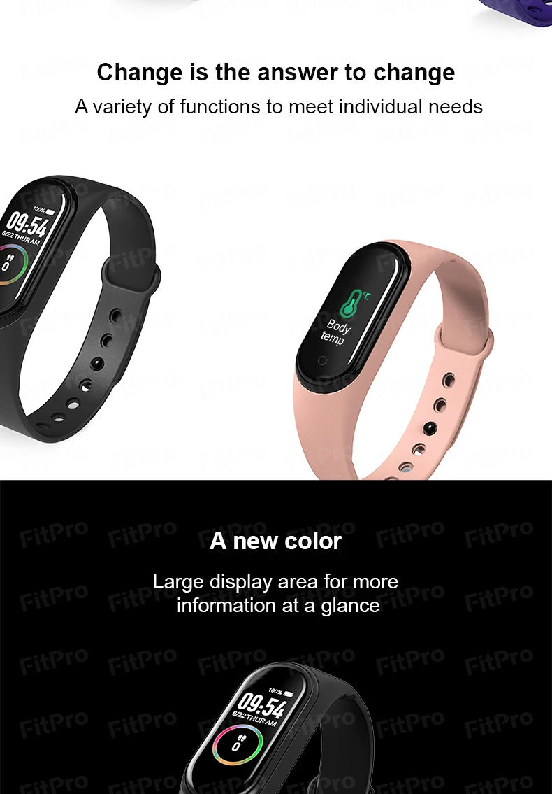 New Arrival M4pro Temperature Measuring Smart Bracelet Heart Rate