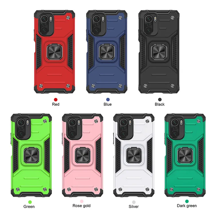 

Metal Ring Kickstand case 360 Degree Holder Dual Layer Armor Shockproof Protective Phone Cover For Redmi K40 Pro Note 10 Pro Max, 7 colors