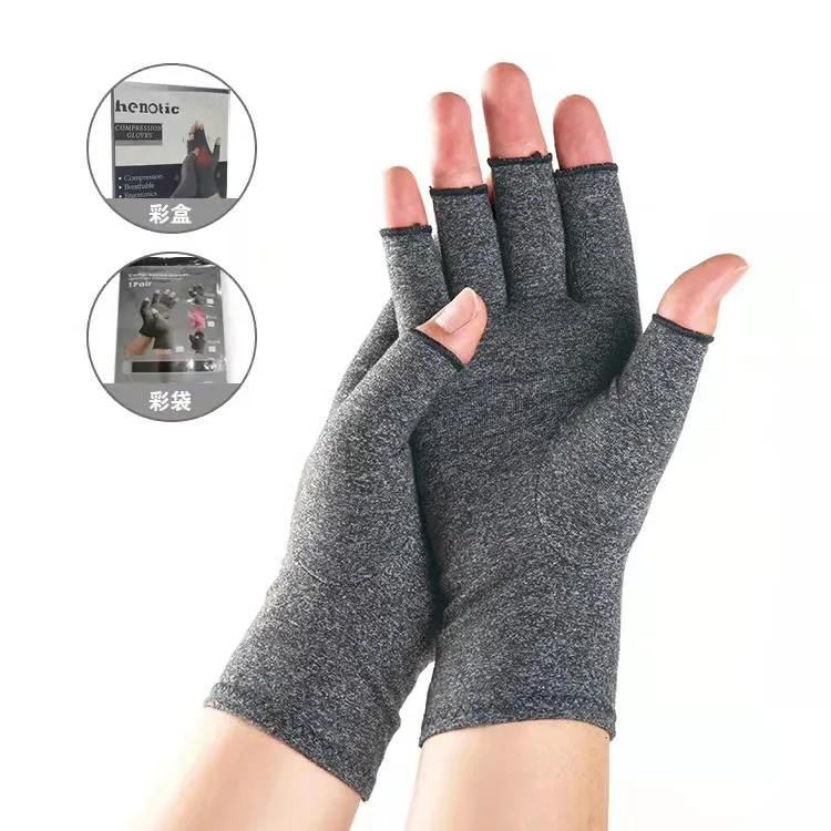 

Rheumatoid & Osteoarthritis Anti Arthritis Hand Compression Wrist Support Half Finger Glove, Gray