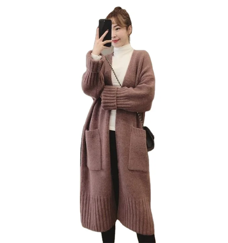 

Long Length Plus Size Coat Thick Sweater Open Front Cardigan Knitwear with Pockets 2022 Wholesale New Loose Causal Autumn Winter