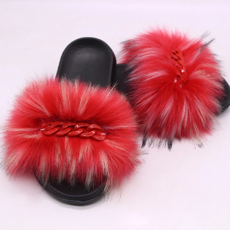 

Fashional Black Faux Fox Fur Household Relaxation Outdoor Comfortable Fur Slipper, Optional