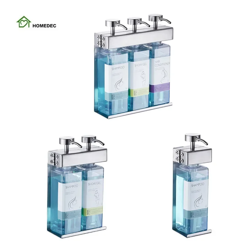 

300ml Hotel manual soap dispenser single double triple head wall mount hand soap bottle shampoo shower gel dispenser with lock