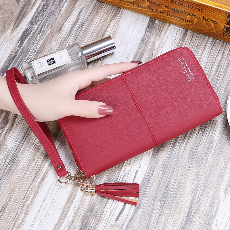 

Simplicity Style Zipper Tassel Wallet For Ladies PU Leather Brand Designer Coin Purse Women Card Holder Long Money Wallet