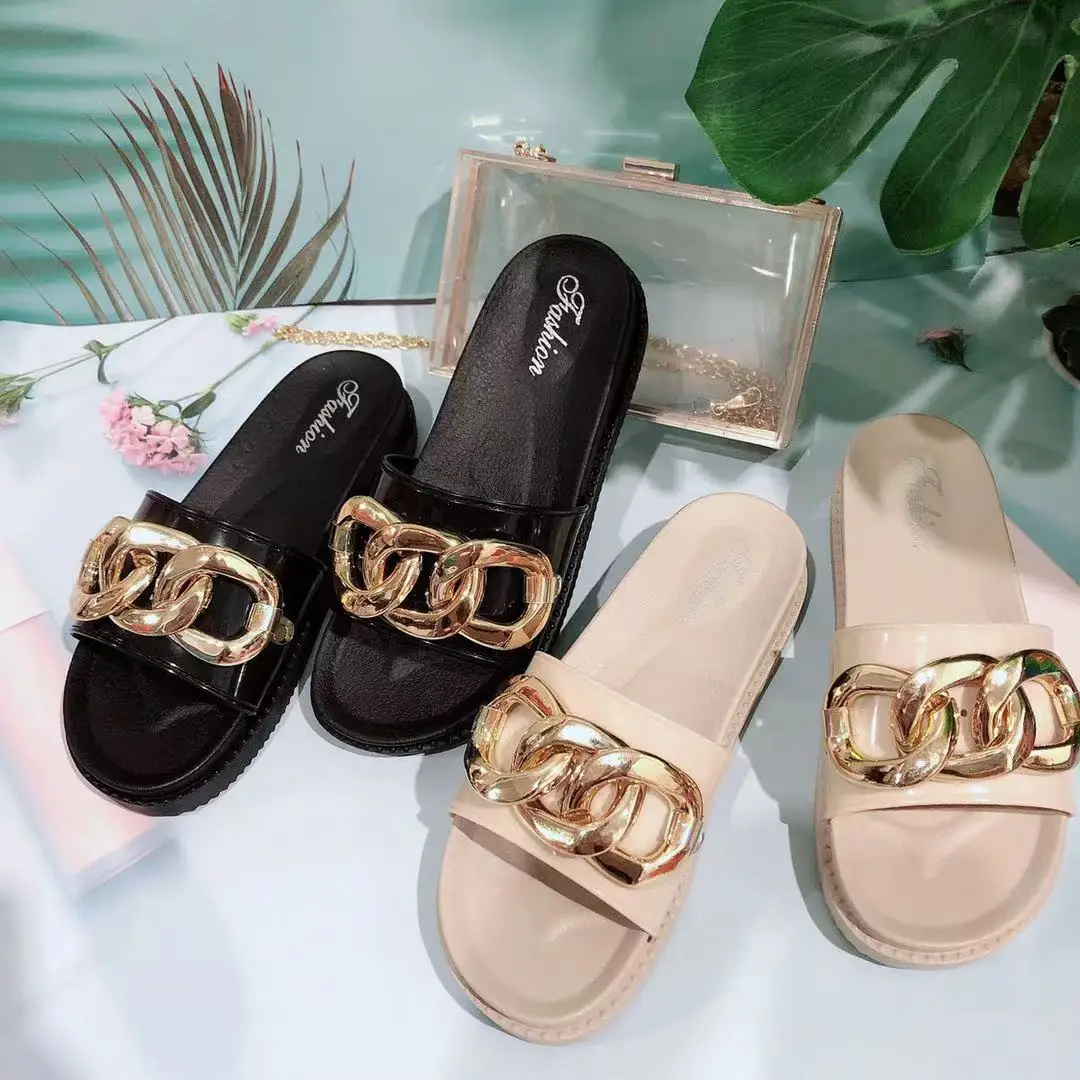 

Ladies Fashion Soft Slippers For Women Flat summer beach Slides Home Open Toe women's sandals shoes, Black,beige
