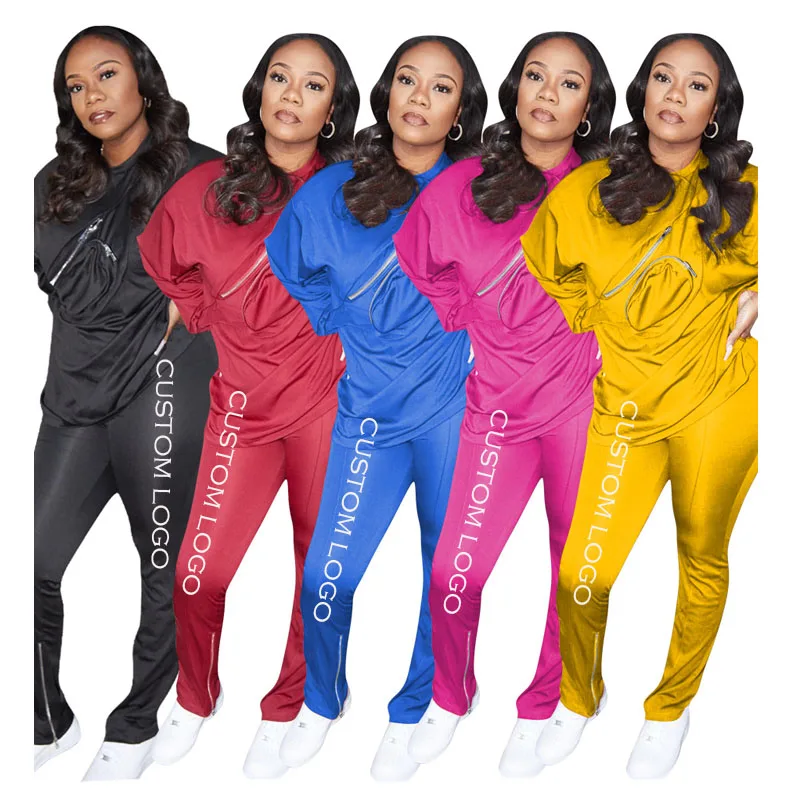 

Free Shipping Sweat Suits for Women Blank Jogging Suits Wholesale Tracksuits Zipper solid color long sleeve sport suit, Customized color