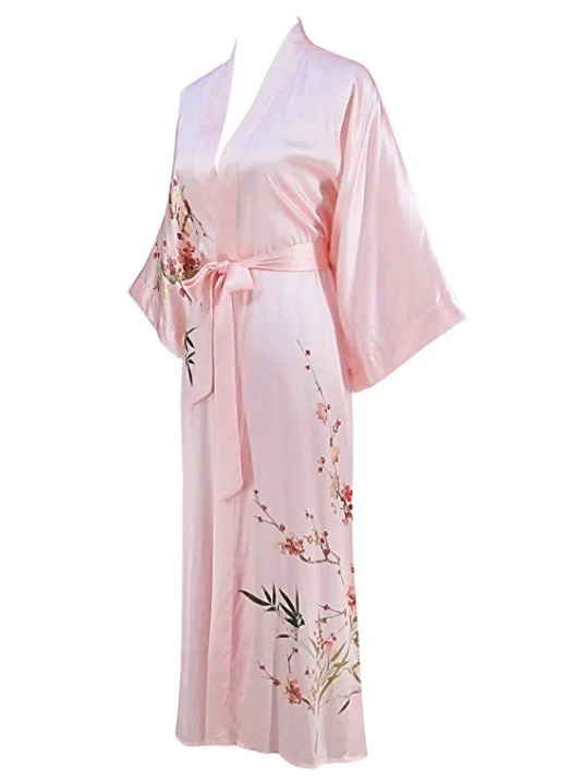 丝绸长袍女士丝绸和服 100% 桑缎丝绸