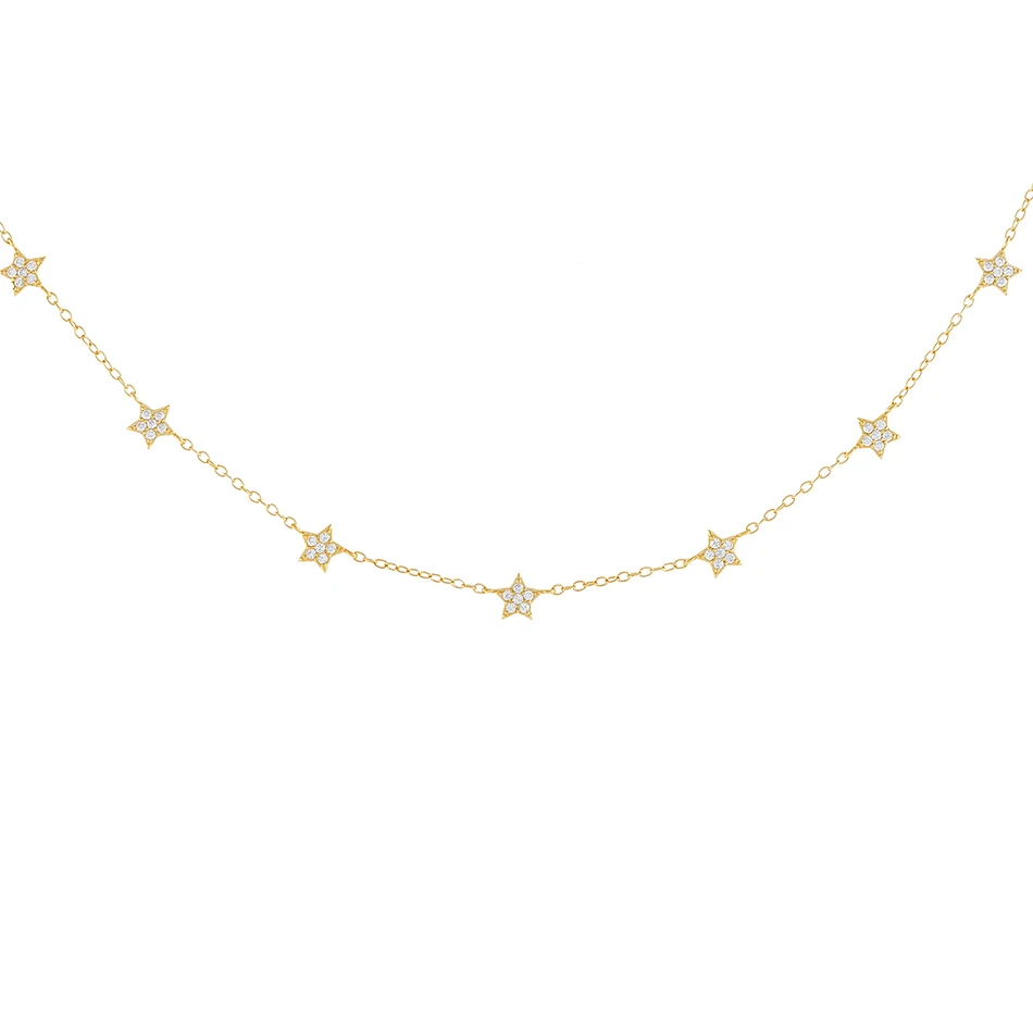 

Luxury Band 925 Sterling Silver 18K gold Plated Multi Star Cubic Zircon Choker necklace For Woman