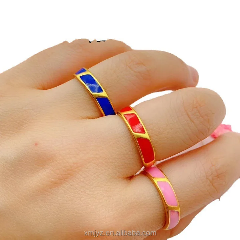 

Brass Gold-Plated Open Quadrangle Paint Ring Female Simulation Gold Colorfast Index Finger Jewelry Hand Jewelry