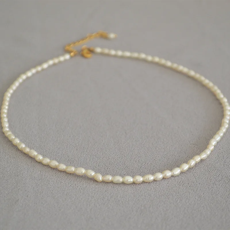 

New Trendy Natural Oval White Pearls Chain Necklace Adjustable 18K Gold Plated Freshwater Pearls Link Lobster Clasp Necklace