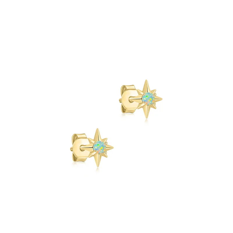 

925 Sterling Silver Diamond Octagon Star Anise Opal Stud Earrings Hot Sell Silver Jewelry