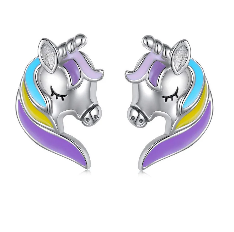 

New unicorn cartoon children gift earrings mini pony earrings jewelry