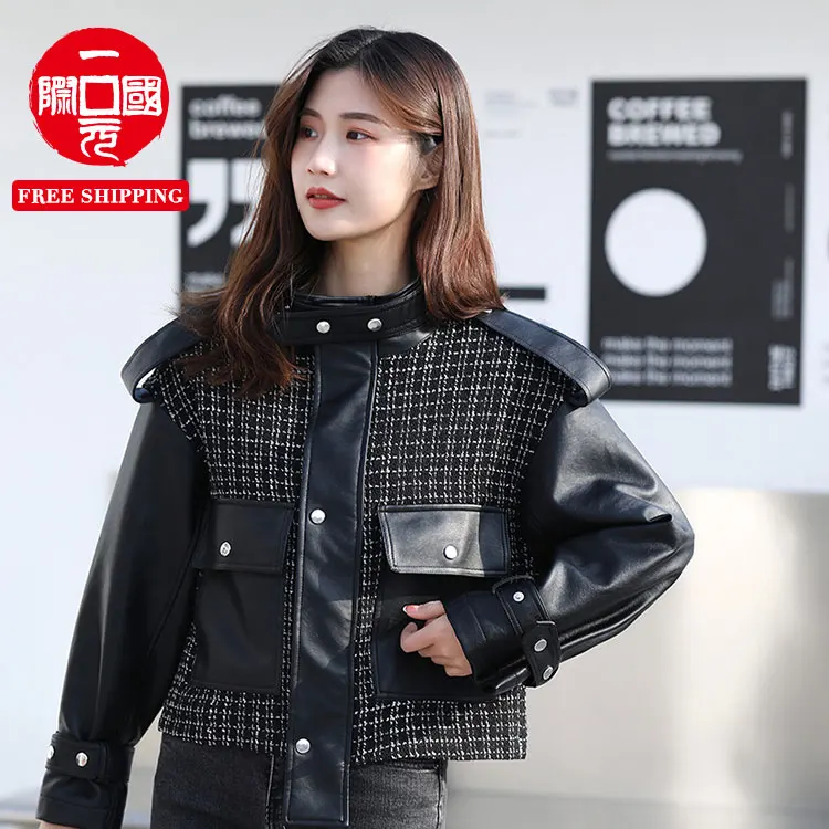 

2021 Spring Stand Collar Zip Leather Jacket Short Windbreaker Jacket