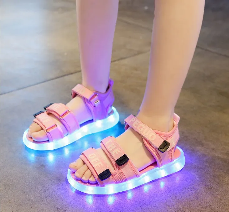 

Children's luminous sandals USB charging colorful shoes children's ghost walking shoes boys' luminous shoes, Black,green,pink