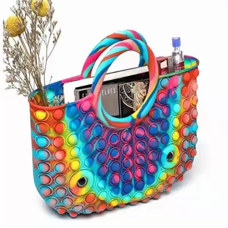 

2021 Ladies tote Handbags Cartoon kid Cute Chain Silicone pop it coin fidget toy Purses and Handbags for girl